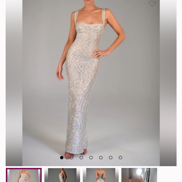 Elegant Silver Sequin Evening Gown